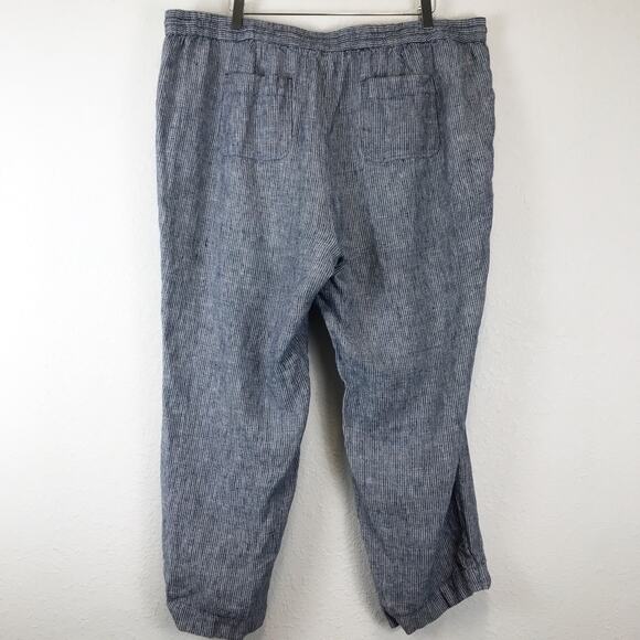 Talbots Linen Elastic Waist Pull-On Pants Pockets Pinstripe Beach Plus Size 22WP - Picture 2 of 12